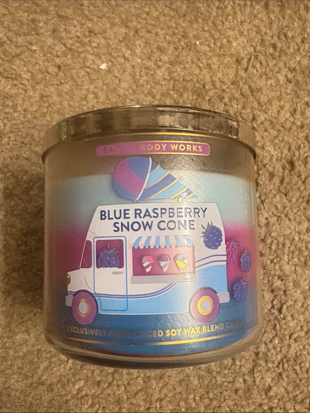Bath & Body Works Blue & Purple Blue Raspberry Snow Cone 3-Wick Candle